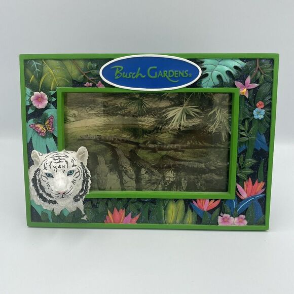 Other - Vintage Busch Gardens Animals 4×6 Photo Frame Tabletop White Tiger HTF